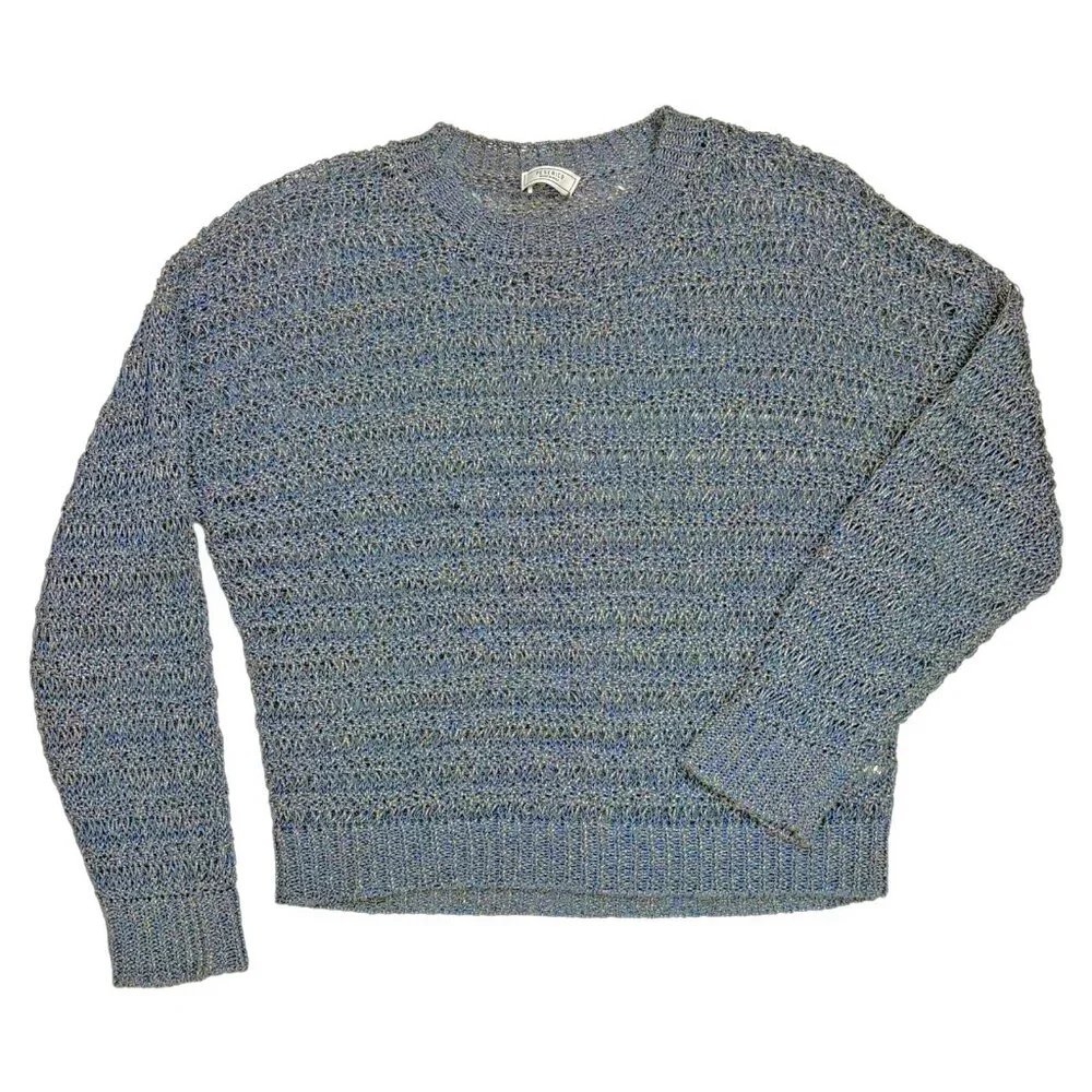 Peserico Blue Open Knit Linen Blend Crewneck Italian Sweater - Picture 8 of 9